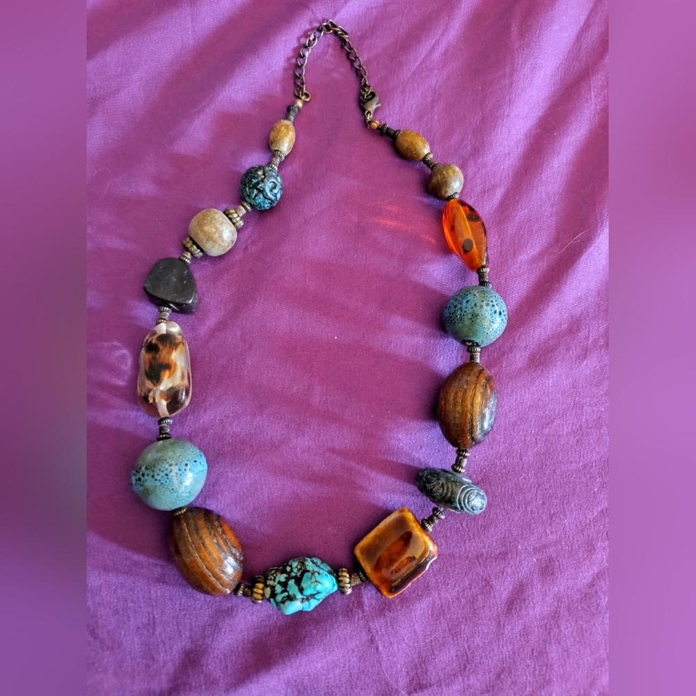 Vintage handmade mixed material necklace